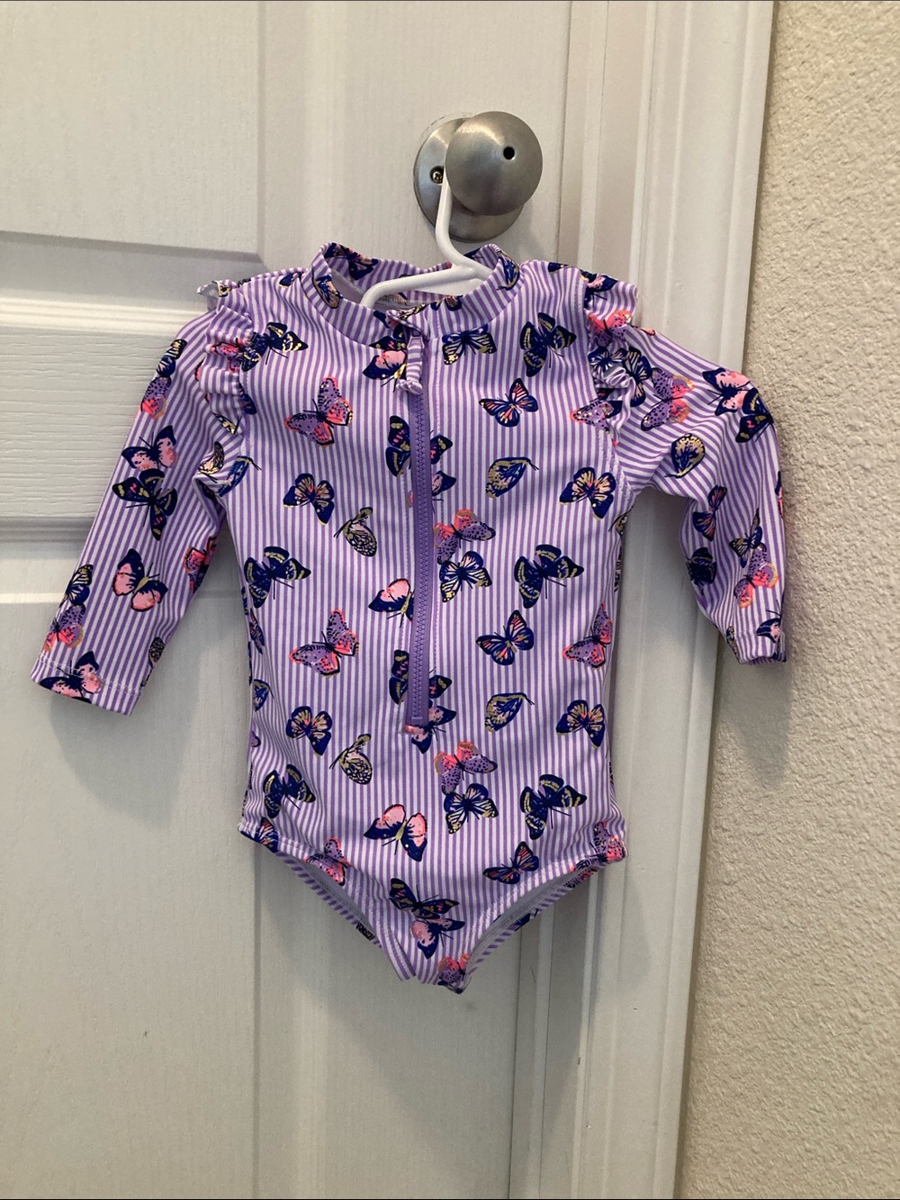 Kensie Girl Purple Butterfly Long-Sleeve swim suit